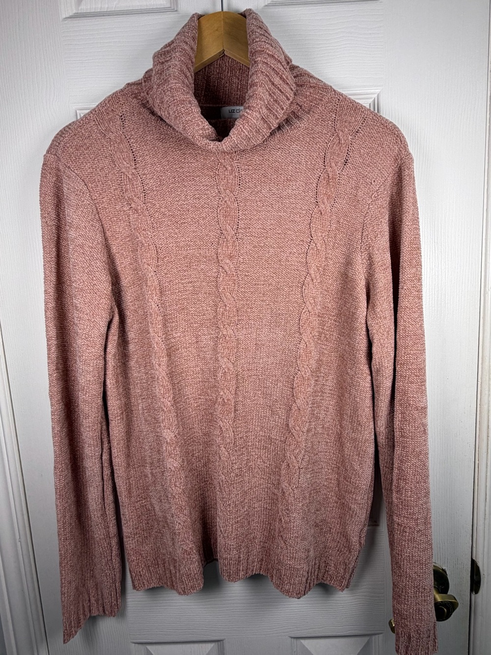 Liz Claiborne Petite PXL Dusty Rose Cable Knit Turtleneck Sweater Soft Cozy